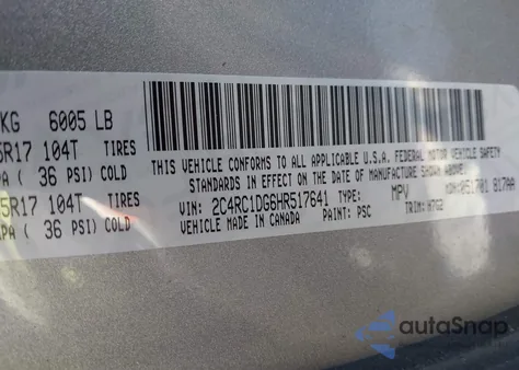 2017 Chrysler Pacifica Touring z USA, uszkodzony, nr VIN 2C4RC1DG6HR517641